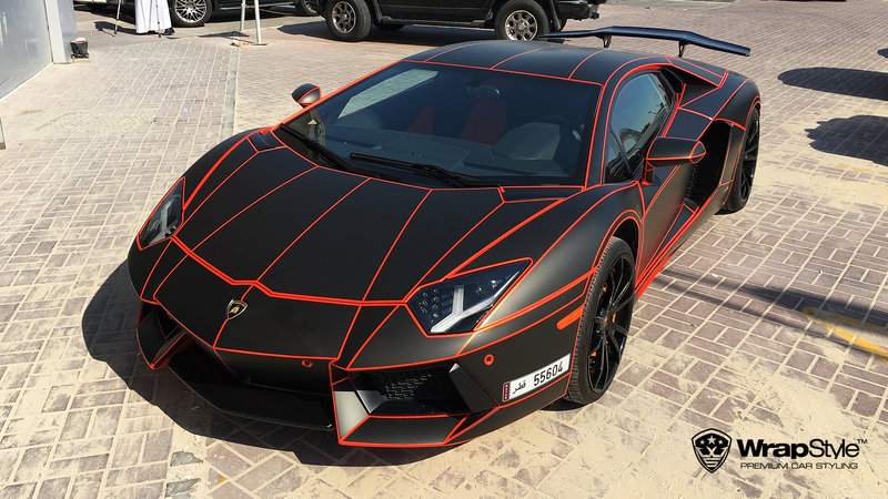 Lamborghini Aventador - Black Matt Tron wrap | WrapStyle